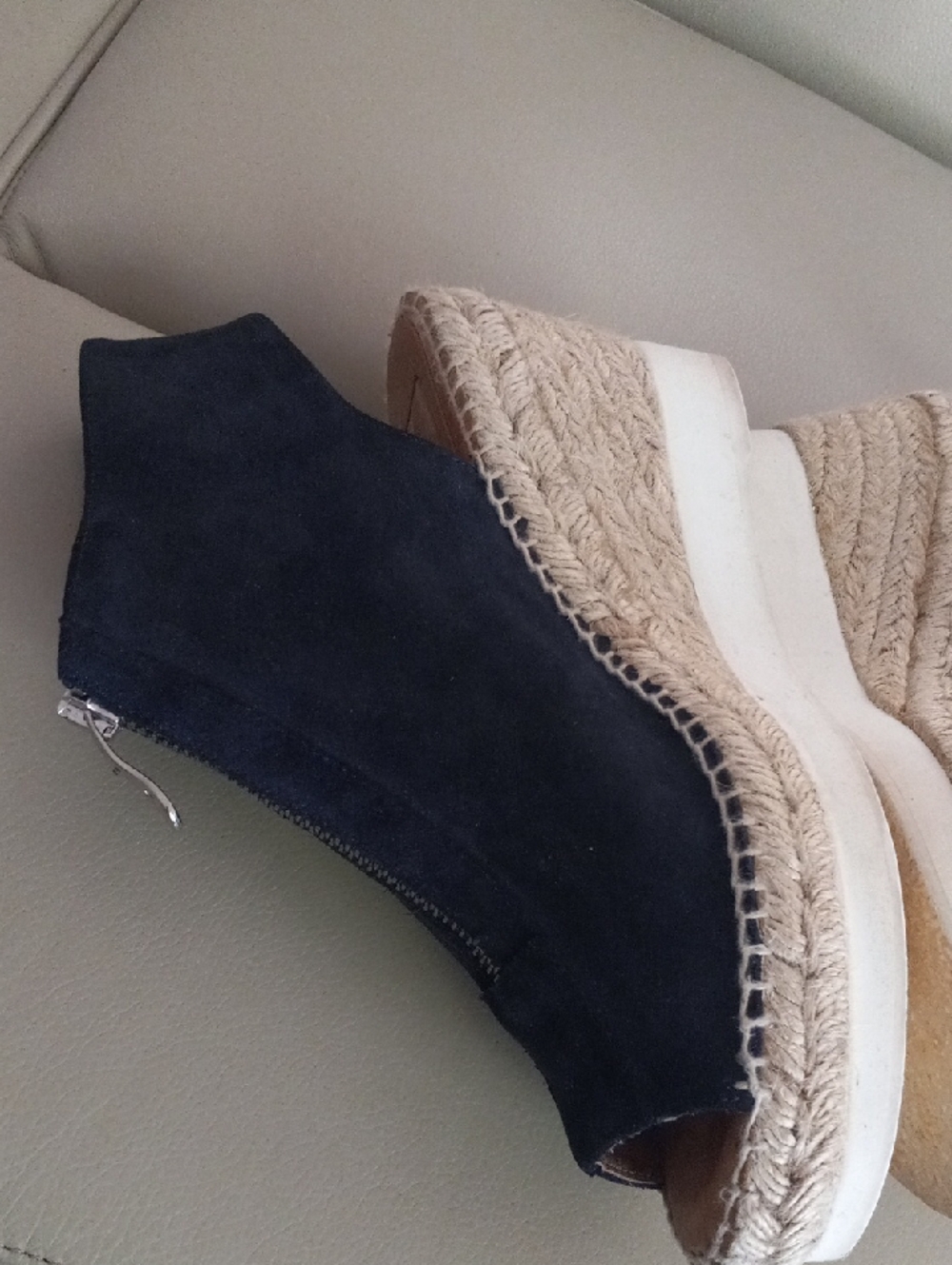 kanna  Emily Navy Suede Peep-Toe Wedge Sandals with Front Zipper Size EU 39 - Picture 10 of 15